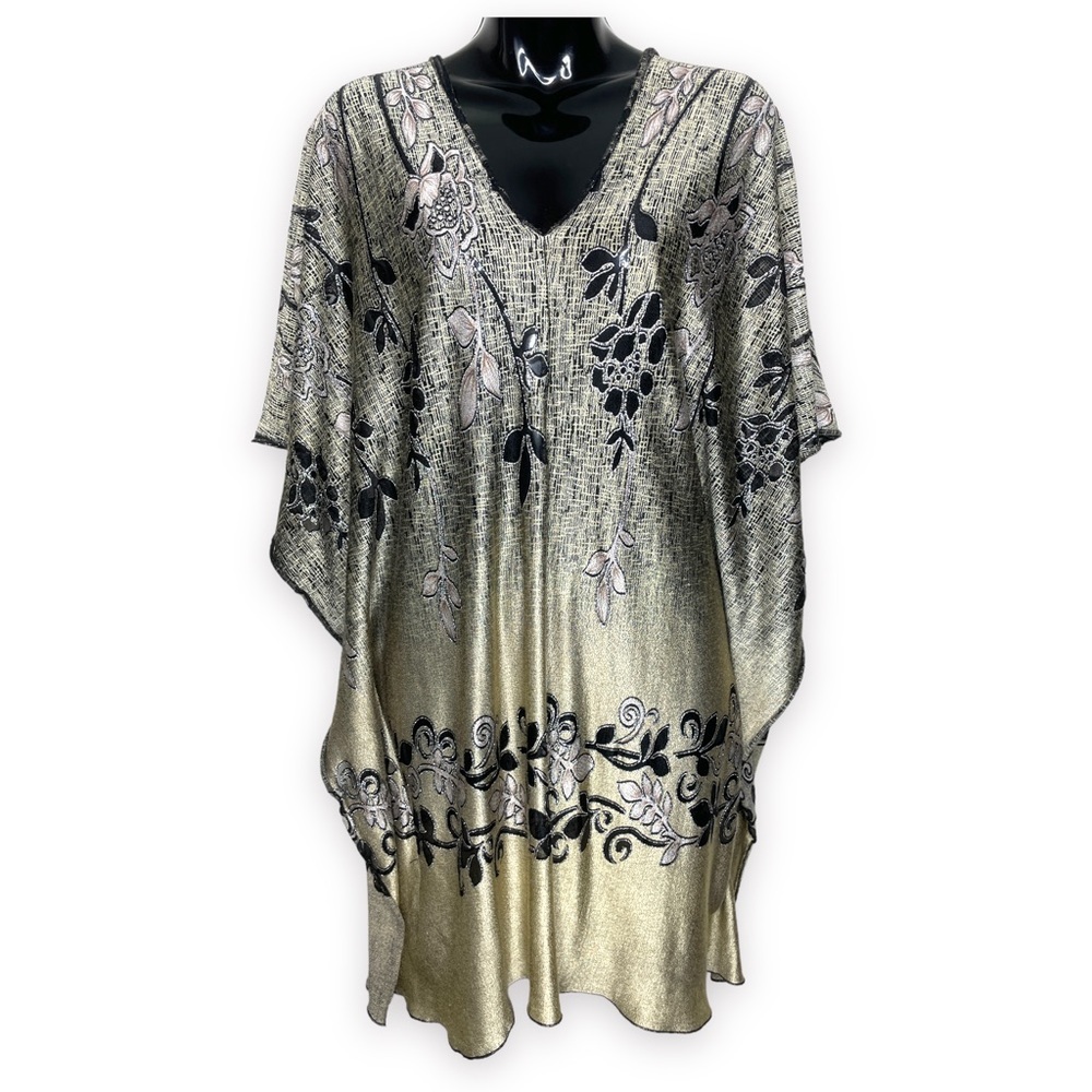 Ombre Bronze Size M Laser Cut Out Floral Baroque Relaxed Fit Swim Coverup Dress